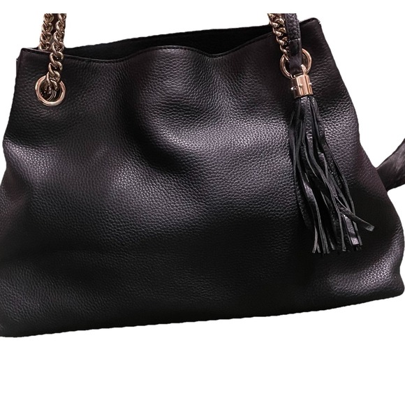 GUCCI SoHo Tote Shoulder Bag Black Leather Logo Chain Luxury Preppy - Picture 14 of 16